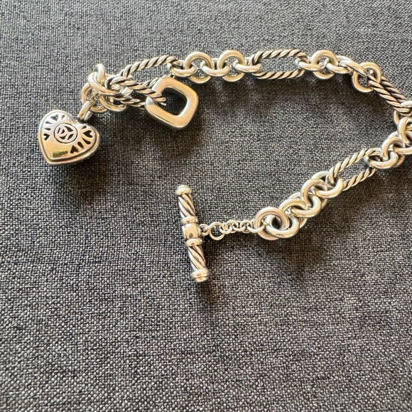 David Yurman Diamond Studded Heart Charm Sterling Silver Bracelet - Picture 7 of 10